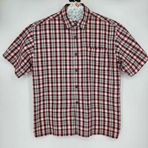 Yago Shirt Mens 2XL Button Up Red Gray Plaid Short Sleeve Casual